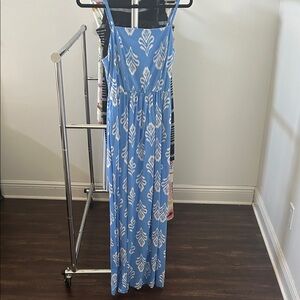 Blue and White Patterned Maxi Dress